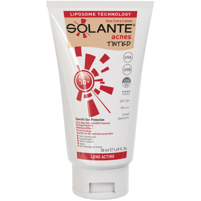 Solante Acnes Tinted SPF 50+ Yağlı Cilt Renkli Güneş Koruyucu 50ml - 1