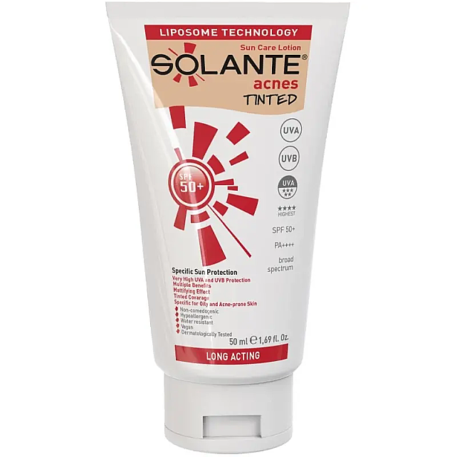 Solante Acnes Tinted SPF 50+ Yağlı Cilt Renkli Güneş Koruyucu 50ml - 1