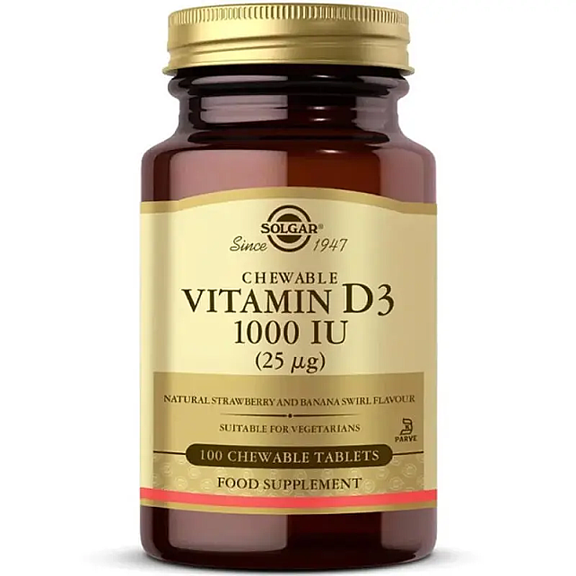 Solgar Chewable Vitamin D3 1000 IU - Takviye Edici Gıda 100 Tablet - 1