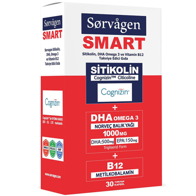 Sorvagen Smart Sitikolin DHA Omega 3 ve B12 Takviye Edici Gıda 30 Kapsül - 1