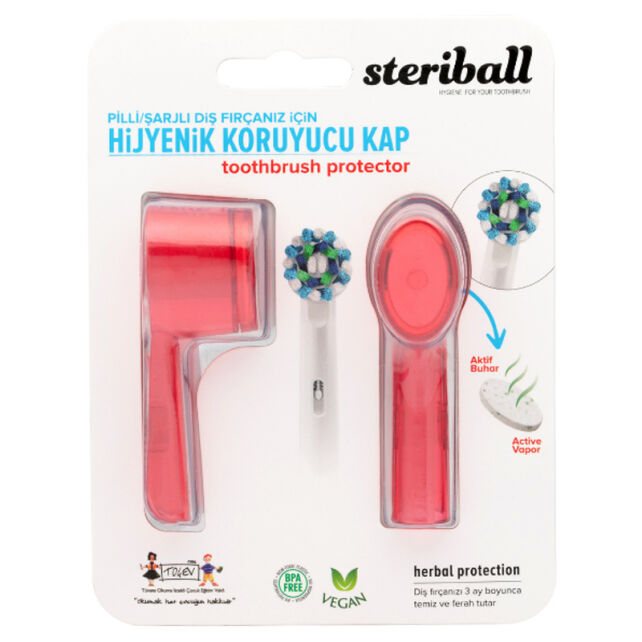 Steriball Şarjlı Diş Fırçası Hijyenik Koruyucu Kap - Kırmızı 2'li - 1