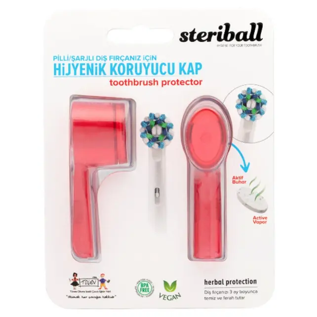 Steriball Şarjlı Diş Fırçası Hijyenik Koruyucu Kap - Kırmızı 2'li - 1