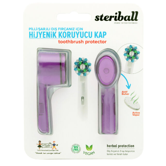 Steriball Şarjlı Diş Fırçası Hijyenik Koruyucu Kap - Mor 2'li - 1