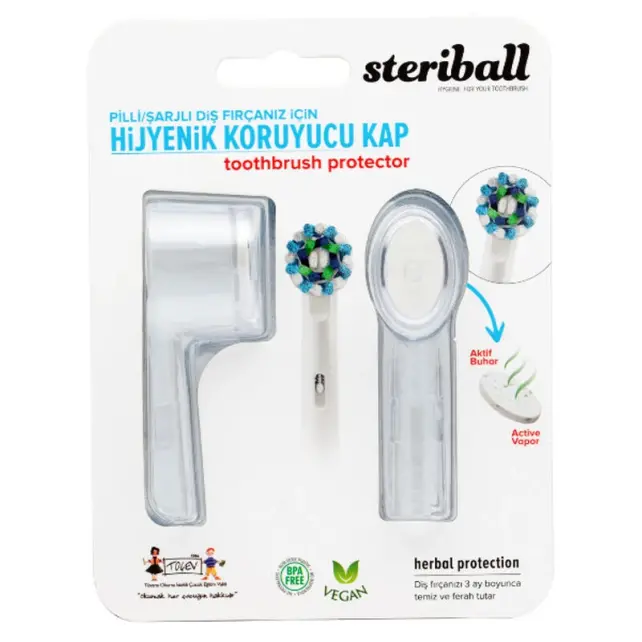 Steriball Şarjlı Diş Fırçası Hijyenik Koruyucu Kap - Şeffaf 2'li - 1