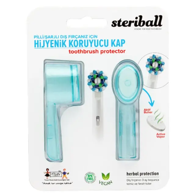 Steriball Şarjlı Diş Fırçası Hijyenik Koruyucu Kap - Turkuaz 2'li - 1
