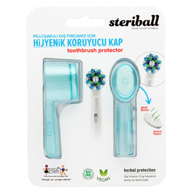 Steriball Şarjlı Diş Fırçası Hijyenik Koruyucu Kap - Turkuaz 2'li - 1