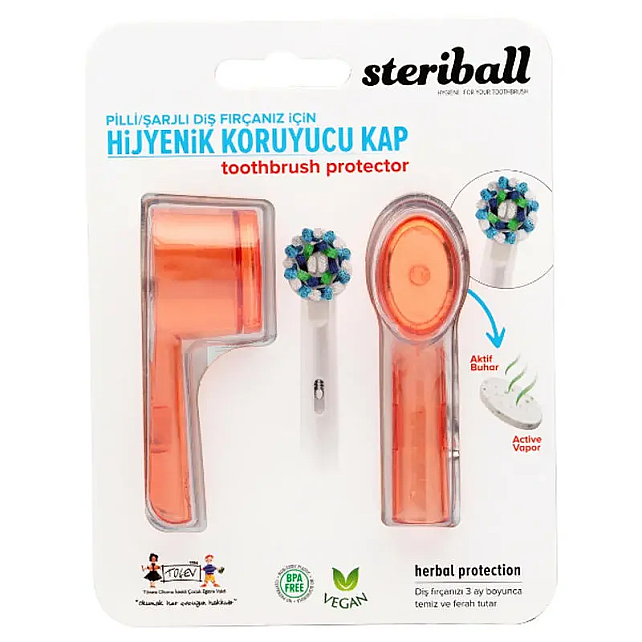 Steriball Şarjlı Diş Fırçası Hijyenik Koruyucu Kap - Turuncu 2'li - 1