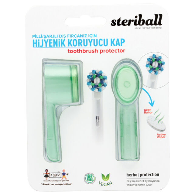 Steriball Şarjlı Diş Fırçası Hijyenik Koruyucu Kap - Yeşil 2'li - 1