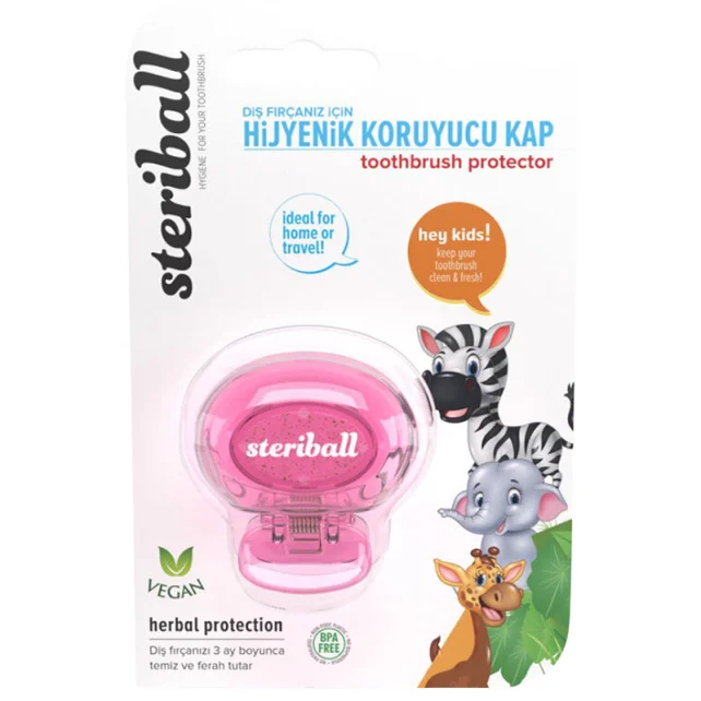 Steriball Toothbrush Protector - Çocuklar için Hijyenik Diş Fırçası Saklama Kabı Açık Pembe - 1
