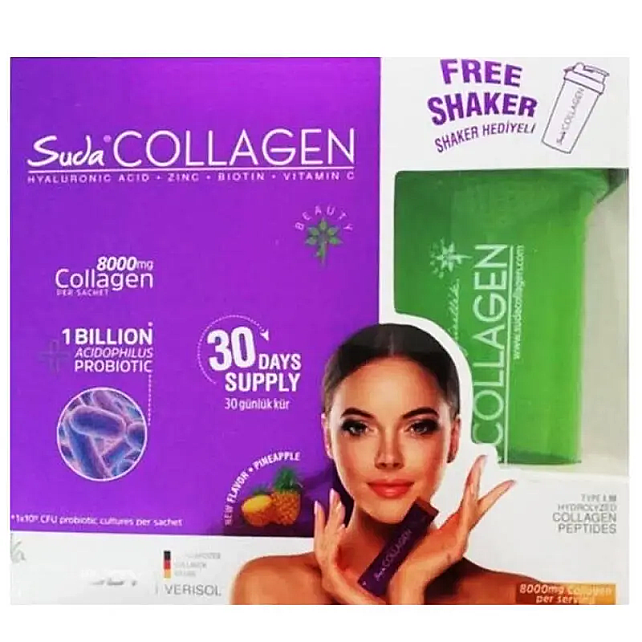 Suda Collagen Kolajen Toz Takviye Edici Gıda - Ananas Aromalı 30 Günlük Kür 8000mg 30x10gr - 1