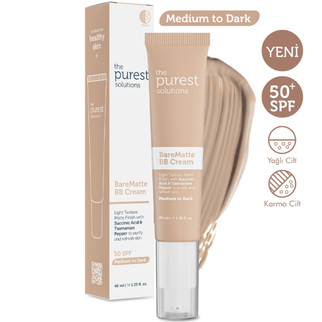 The Purest Solutions Bare Matte BB Cream SPF 50+ Yağlı Cilt Renkli Nemlendirici No: 200 Medium To Dark 40ml - 2