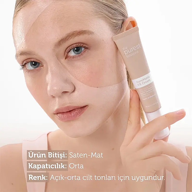 The Purest Solutions Bare Matte BB Cream SPF 50+ Yağlı Cilt Renkli Nemlendirici No: 100 Light To Medium 40ml - 3
