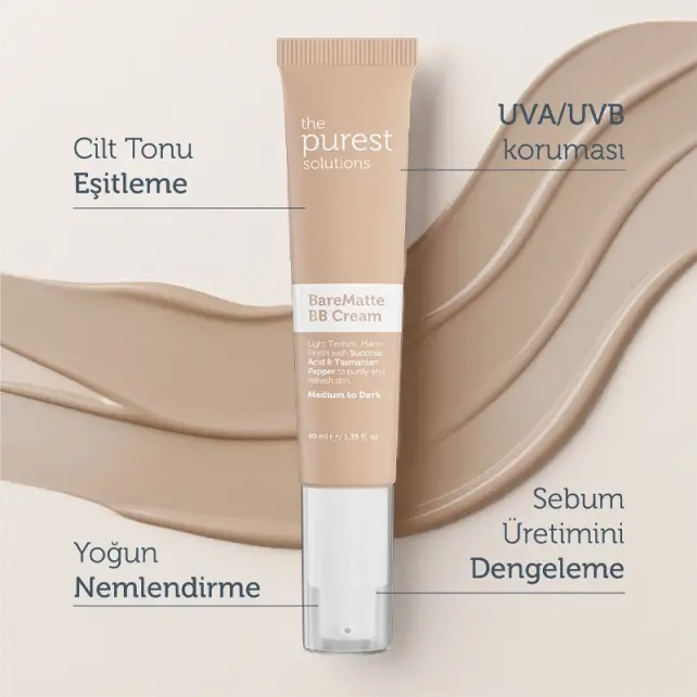 The Purest Solutions Bare Matte BB Cream SPF 50+ Yağlı Cilt Renkli Nemlendirici No: 200 Medium To Dark 40ml - 5
