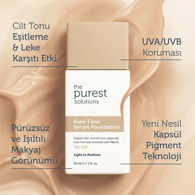 The Purest Solutions Even Tone SPF 50+ Lekeli Cilt Serum Fondöten No: 100 Light To Medium 30ml - 5