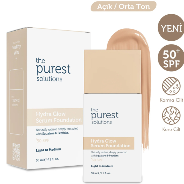 The Purest Solutions Hydra Glow SPF 50+ Nemlendirici Serum Fondöten No: 100 Light To Medium 30ml - 2
