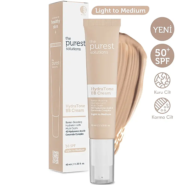 The Purest Solutions Hydra Tone BB Cream SPF 50+ Renkli Yoğun Nemlendirici No: 100 Light To Medium 40ml - 2