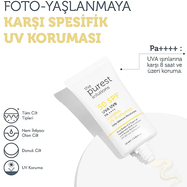 The Purest Solutions Invisible UV Protection Cream SPF 50+ Güneş Kremi 50ml - 4