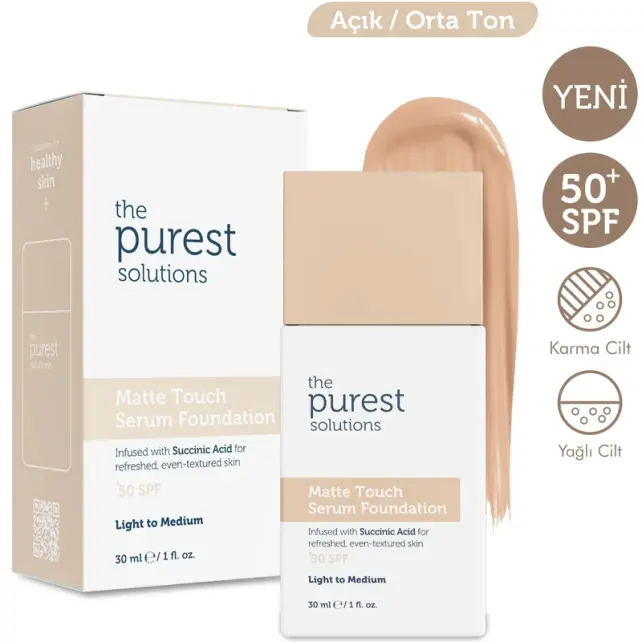 The Purest Solutions Matte Touch SPF 50+ Matlaştırıcı Serum Fondöten No: 100 Light To Medium 30ml - 2