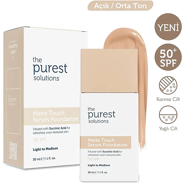 The Purest Solutions Matte Touch SPF 50+ Matlaştırıcı Serum Fondöten No: 100 Light To Medium 30ml - 2