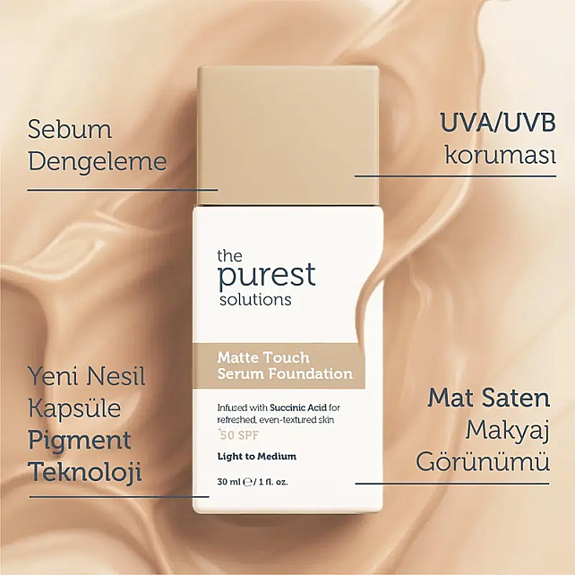 The Purest Solutions Matte Touch SPF 50+ Matlaştırıcı Serum Fondöten No: 100 Light To Medium 30ml - 5