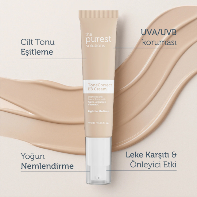 The Purest Solutions Tone Correct BB Cream SPF 50+ Lekeli Cilt Renkli Nemlendirici No: 100 Light To Medium 40ml - 5