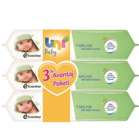 Uni Baby Natural Islak Bebek Havlusu 3lü 56 Adet Uni Baby Natural Islak Bebek Havlusu 3lü 56 Adet