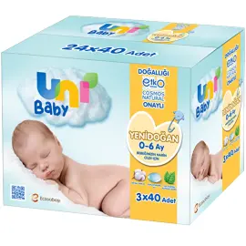 Uni Baby Yeni Doğan Islak Mendil 3x40 Adet - Uni Baby
