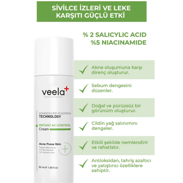 Veela Instant AC Control Cream - Akne Karşıtı Bakım Kremi 50ml - 3