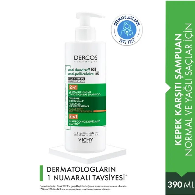 Vichy Dercos Anti Dandruff 2 In 1 - Kepek Karşıtı Şampuan ve Bakım Kremi 390ml - 2