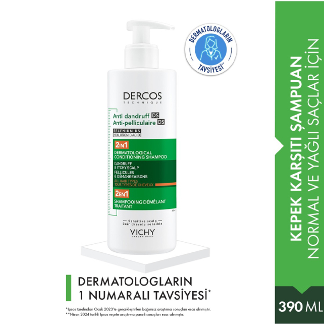 Vichy Dercos Anti Dandruff 2In 1 - Kepek Karşıtı Şampuan ve Bakım Kremi 390ml - 2
