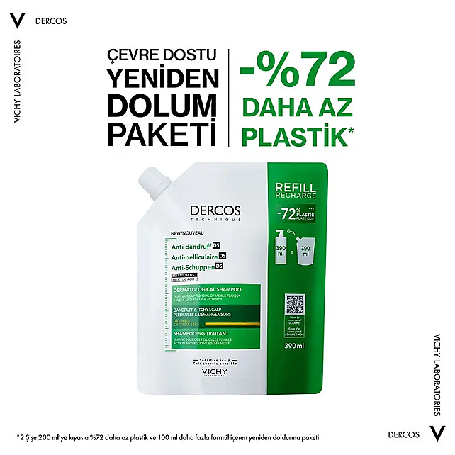 Vichy Dercos Anti-Dandruff Shampoo Refill - Kuru Saç Kepek Karşıtı Şampuan 390ml - 3