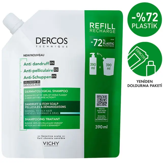 Vichy Dercos Anti-Dandruff Shampoo Refill - Yağlı Saç Kepek Karşıtı Şampuan 390ml - 2