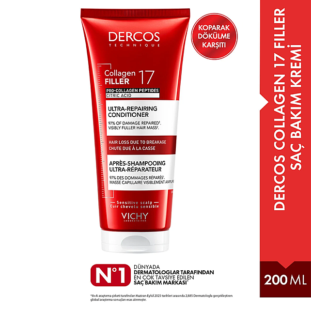 Vichy Dercos Collagen Filler 17 Ultra Repairing Conditioner - Onarıcı Etkili Saç Kremi 200ml - 2