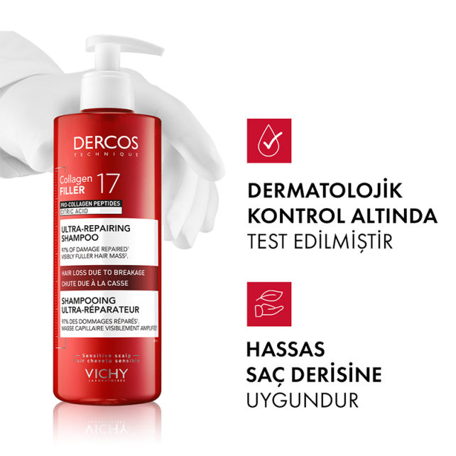 Vichy Dercos Collagen Filler 17 Ultra Repairing Shampoo - Onarıcı Etkili Şampuan 400ml - 6