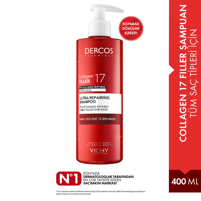 Vichy Dercos Collagen Filler 17 Ultra Repairing Shampoo - Onarıcı Etkili Şampuan 400ml - 8