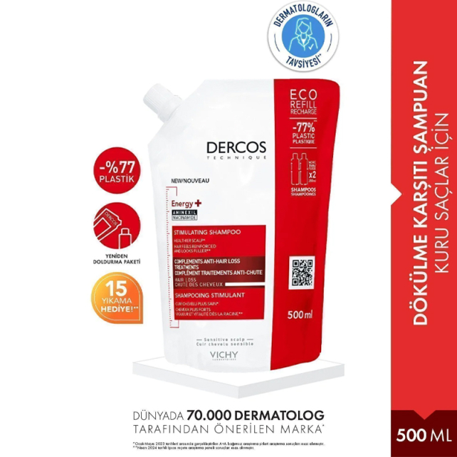 Vichy Dercos Energising Stimulating Shampoo - Saç Bakım Şampuanı Refill 500ml - 2