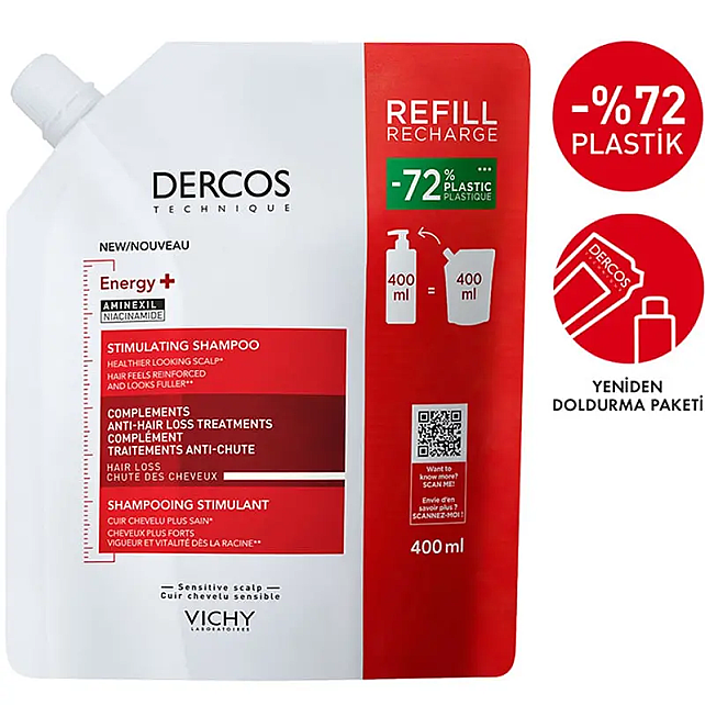 Vichy Dercos Energy+ Shampoo Refill - Dökülme Karşıtı Saç Bakım Şampuanı 400ml - 2