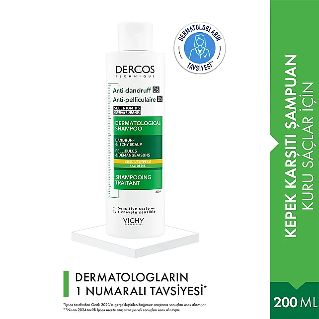 Vichy Dercos Shampoo - Kuru Saçlar İçin Kepek Karşıtı Saç Şampuanı 200ml - 2