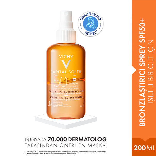 Vichy Ideal Soleil Enhanced Tan Solar Protective Water SPF 50 Güneş Spreyi 200ml - 2