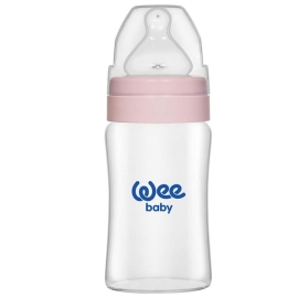 Wee Baby Isıya Dayanıklı Geniş Ağızlı Cam Biberon - Pembe 180ml - Weebaby